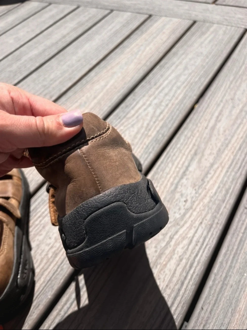 Keen Brown Leather Fisherman Sandals with Black Protective Toe